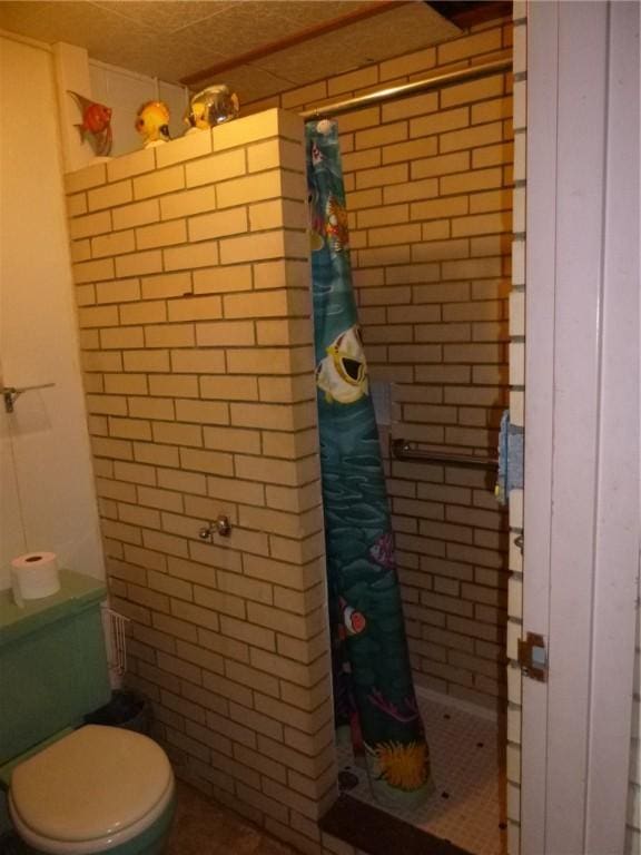 bathroom featuring toilet and a stall shower