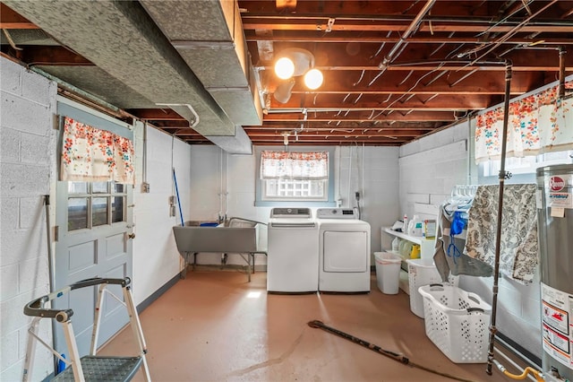 408 N Wade Ave E, Washington Boro, PA 15301 - basement featuring washer and dryer, water heater, and a sink