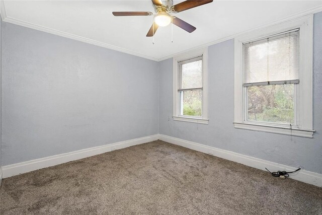 242-244 Shaler St, Mt Washington, PA 15211 - empty room with baseboards, ornamental molding, a ceiling fan, and carpet flooring