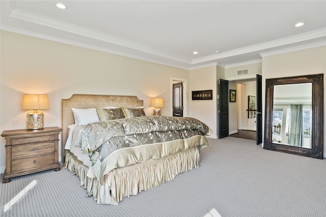 331 Boundary St, Sewickley, PA 15143 - carpeted bedroom with ornamental molding, recessed lighting, visible vents, and baseboards