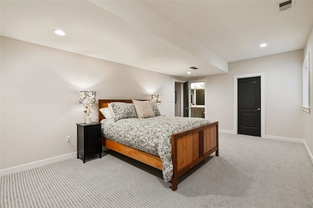 331 Boundary St, Sewickley, PA 15143 - bedroom with baseboards, visible vents, light carpet, and recessed lighting