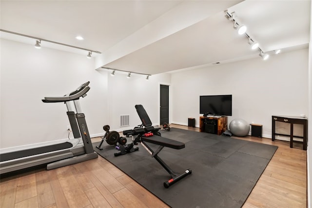 331 Boundary St, Sewickley, PA 15143 - workout room with track lighting, wood finished floors, and visible vents
