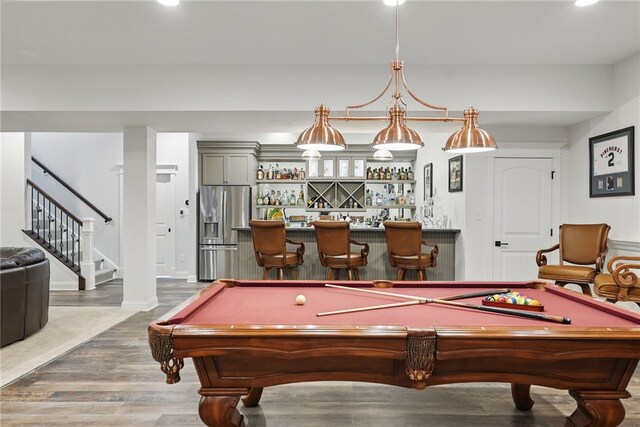 133 Morningside Dr, Cranberry Twp, PA 16066 - recreation room featuring bar, wood finished floors, recessed lighting, and pool table