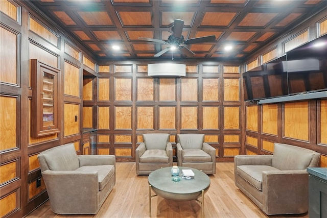 133 Morningside Dr, Cranberry Twp, PA 16066 - cinema room featuring a decorative wall, ceiling fan, and light wood-type flooring