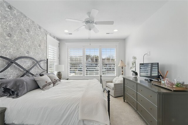 133 Morningside Dr, Cranberry Twp, PA 16066 - bedroom featuring light colored carpet, wallpapered walls, a ceiling fan, and recessed lighting