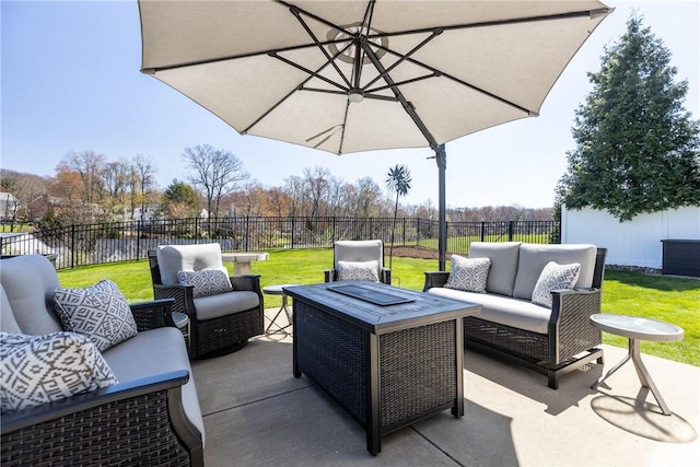 view of patio / terrace featuring outdoor lounge area and a fenced backyard
