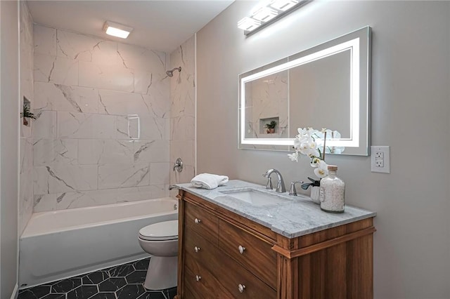 full bath featuring toilet, vanity, and shower / bath combination