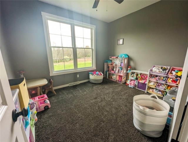 109 Brianna Ln, Oakland Twp, PA 16025 - game room with baseboards, visible vents, a ceiling fan, and carpet