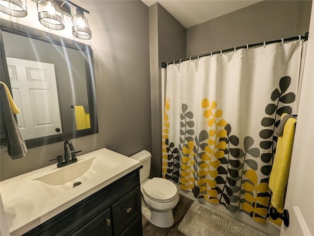 109 Brianna Ln, Oakland Twp, PA 16025 - bathroom featuring curtained shower, wood finished floors, toilet, and vanity