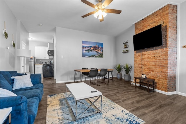 17 Lelia St, Mt Washington, PA 15211 - living room featuring ceiling fan, baseboards, and dark wood-style floors