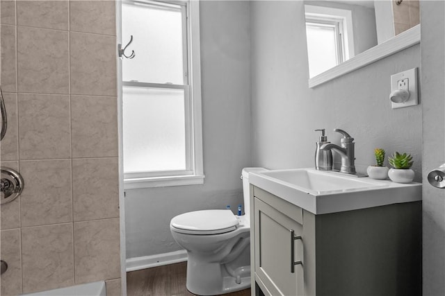 17 Lelia St, Mt Washington, PA 15211 - bathroom featuring toilet, wood finished floors, vanity, and baseboards
