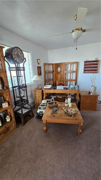 interior space with a ceiling fan