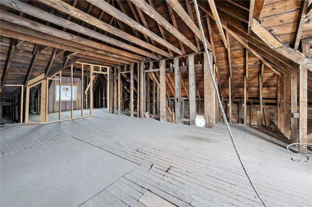 view of unfinished attic