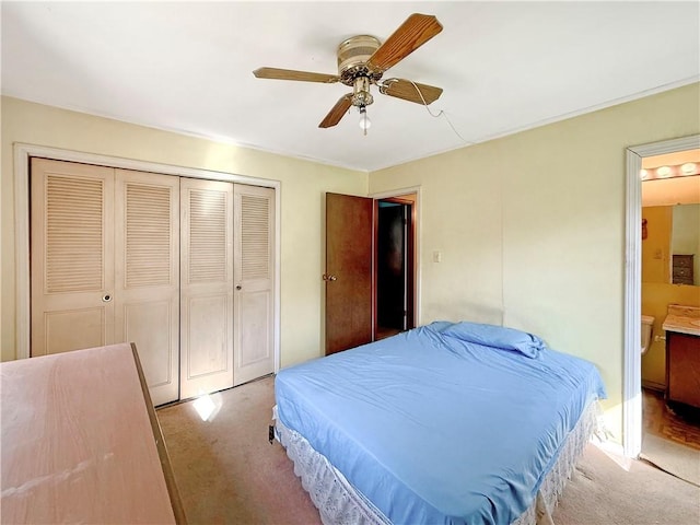 1025 S Lake Rd, Pa, PA 16137 - bedroom featuring carpet floors, a closet, ensuite bathroom, and a ceiling fan