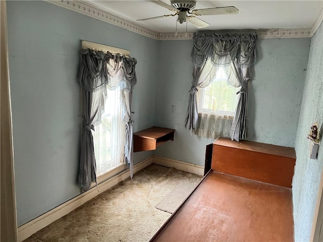 interior space with baseboards and ceiling fan