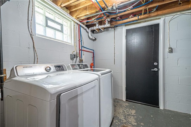 215 Wyngate Rd, Moon/Crescent Twp, PA 15108 - laundry area featuring concrete block wall, laundry area, and washer and clothes dryer