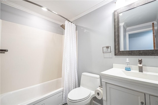215 Wyngate Rd, Moon/Crescent Twp, PA 15108 - full bath with vanity, toilet, shower / bath combination with curtain, and ornamental molding