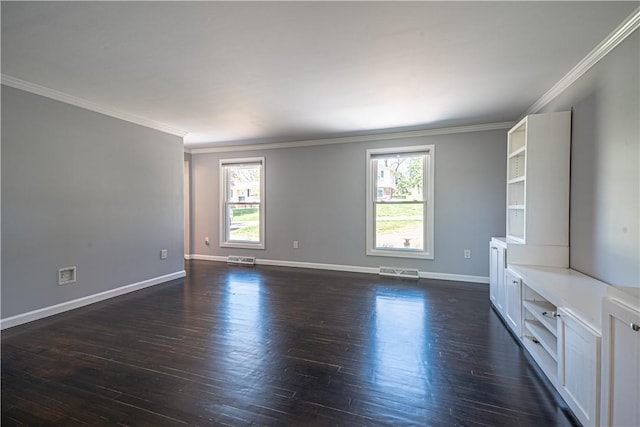 215 Wyngate Rd, Moon/Crescent Twp, PA 15108 - unfurnished living room with dark wood-type flooring, crown molding, baseboards, and plenty of natural light