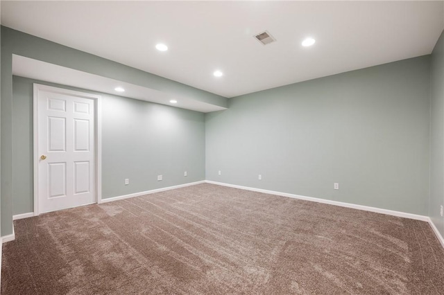 interior space with visible vents, carpet flooring, and recessed lighting