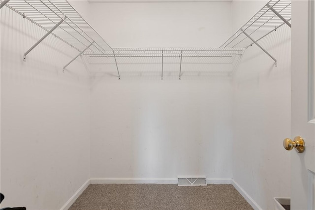walk in closet featuring visible vents and carpet flooring
