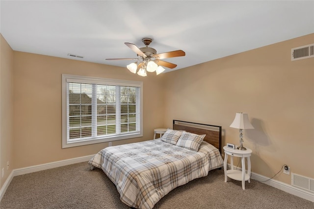 bedroom featuring visible vents, carpet, and baseboards