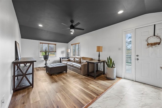 464 Crescent Blvd, Moon/Crescent Twp, PA 15046 - living area with vaulted ceiling and ceiling fan