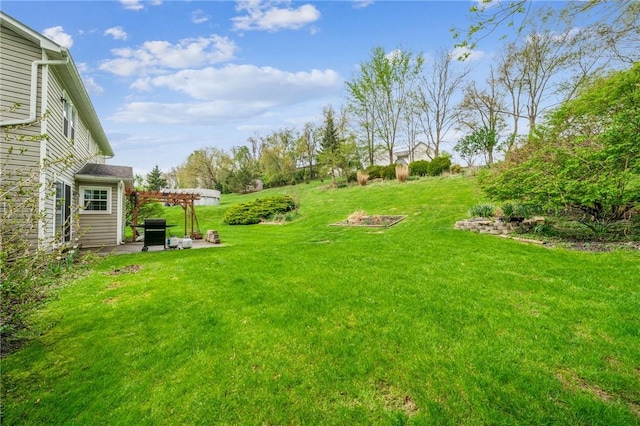 view of yard with a patio area and a pergola