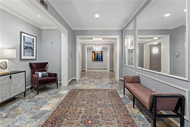 220 N Bellefield Ave Unit 903, Oakland, PA 15213 - hallway featuring baseboards, visible vents, and ornamental molding