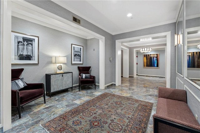 220 N Bellefield Ave Unit 903, Oakland, PA 15213 - interior space featuring crown molding, visible vents, stone finish floor, and baseboards