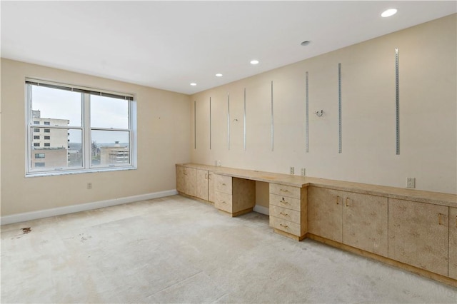 220 N Bellefield Ave Unit 903, Oakland, PA 15213 - unfurnished office with built in desk, baseboards, recessed lighting, and light carpet