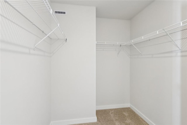 walk in closet featuring visible vents and carpet flooring