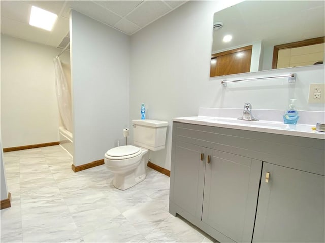 240 Hamburg Rd, Hempfield Twp Mer, PA 16125 - bathroom featuring toilet, baseboards, shower / bath combination with curtain, and vanity