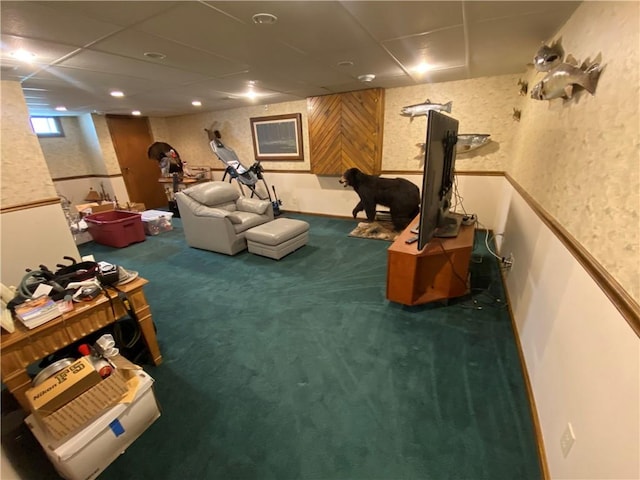 240 Hamburg Rd, Hempfield Twp Mer, PA 16125 - interior space featuring carpet floors, a paneled ceiling, and wallpapered walls