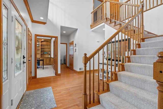 302 Castanea Dr, Cranberry Twp, PA 16066 - foyer entrance featuring stairs, recessed lighting, baseboards, and wood finished floors