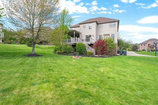 302 Castanea Dr, Cranberry Twp, PA 16066 - back of house with a wooden deck, a yard, and stairway