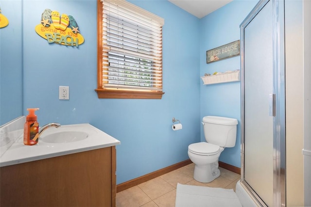 302 Castanea Dr, Cranberry Twp, PA 16066 - bathroom featuring tile patterned flooring, vanity, toilet, baseboards, and a stall shower