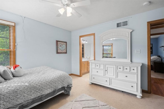 302 Castanea Dr, Cranberry Twp, PA 16066 - bedroom with baseboards, visible vents, light carpet, and ceiling fan