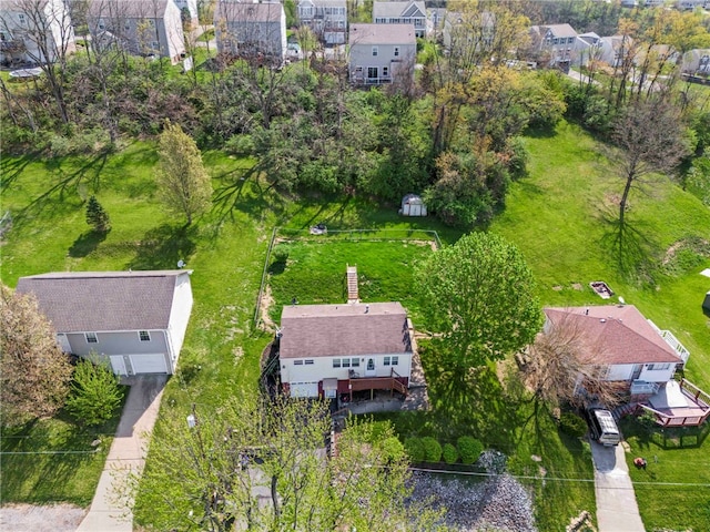 birds eye view of property with a residential view