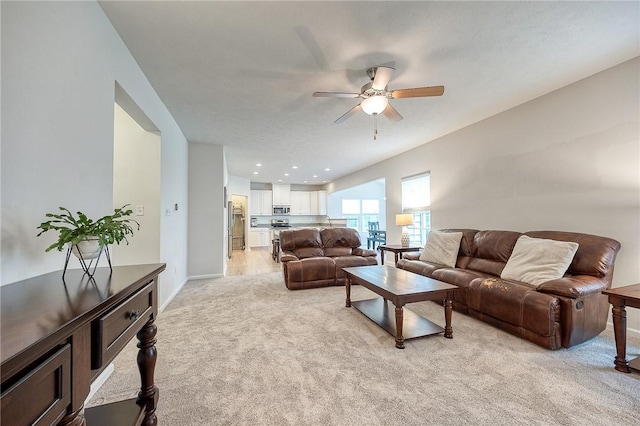 605 Saddle Ct, Moon/Crescent Twp, PA 15108 - living area with ceiling fan, light carpet, and baseboards
