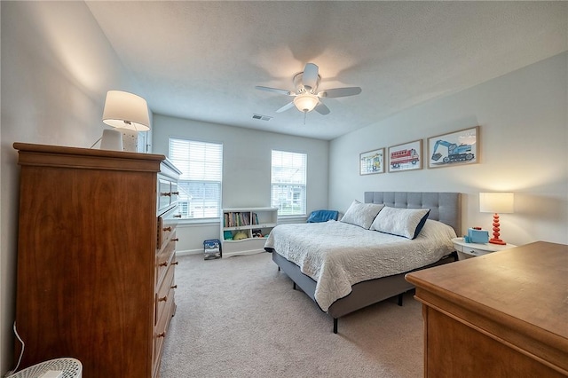 605 Saddle Ct, Moon/Crescent Twp, PA 15108 - bedroom featuring visible vents, ceiling fan, baseboards, and light carpet