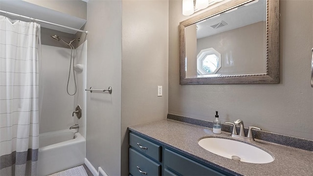 114 Silent Meadow Dr, Washington Twp Wml, PA 15632 - bathroom featuring visible vents, shower / tub combo with curtain, and vanity