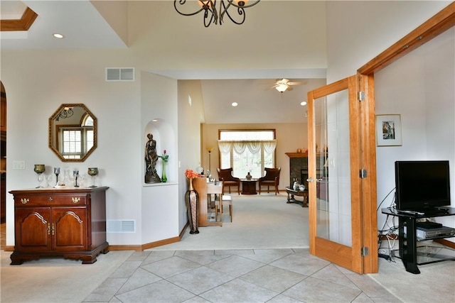 3461 Silver Ridge Ct, Hermitage, PA 16148 - entrance foyer with recessed lighting, light tile patterned flooring, visible vents, and light colored carpet