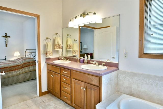 3461 Silver Ridge Ct, Hermitage, PA 16148 - bathroom with double vanity, connected bathroom, tile patterned floors, and a sink
