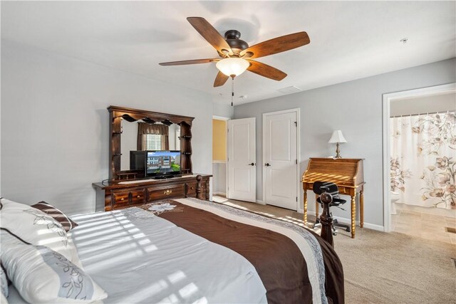 112 Aprilmae Way, Ross Twp, PA 15237 - bedroom featuring carpet, a ceiling fan, ensuite bath, and visible vents