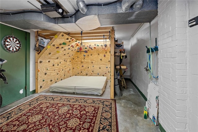 basement with concrete block wall