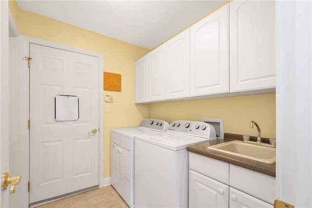 205 Prestonwood Ln, Peters Twp, PA 15317 - laundry room with a sink, cabinet space, light tile patterned floors, and washer and clothes dryer