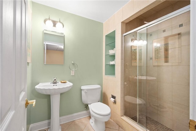 205 Prestonwood Ln, Peters Twp, PA 15317 - bathroom featuring tile patterned floors, a stall shower, and toilet