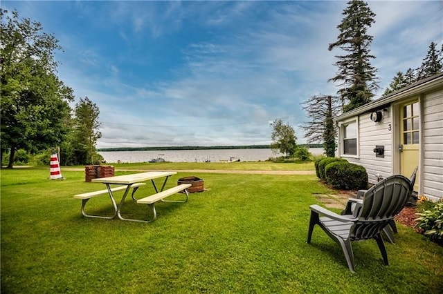 875 Hillside Rd, Jamestown Cra, PA 16134 - surrounding community with a water view, an outdoor fire pit, and a yard
