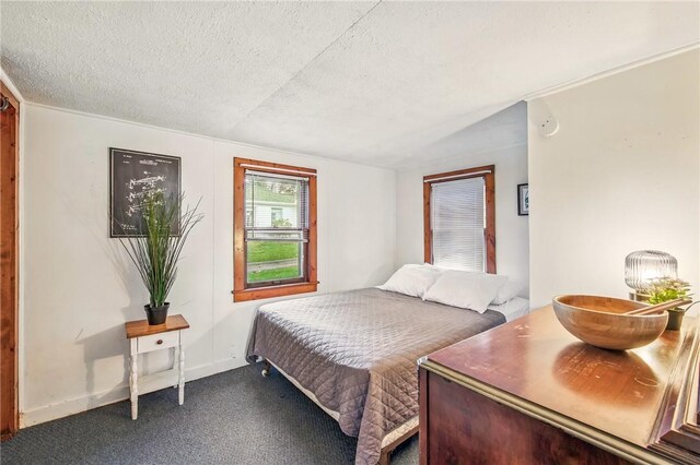 875 Hillside Rd, Jamestown Cra, PA 16134 - bedroom featuring dark colored carpet, a textured ceiling, and baseboards