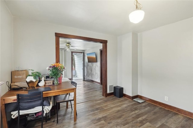 715-717 Hiland Ave, Coraopolis, PA 15108 - dining room with baseboards, ceiling fan, wood finished floors, and visible vents